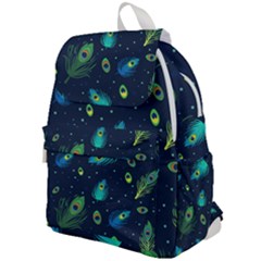 Blue Background Pattern Feather Peacock Top Flap Backpack