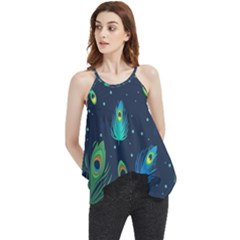 Blue Background Pattern Feather Peacock Flowy Camisole Tank Top