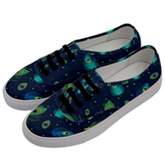 Blue Background Pattern Feather Peacock Men s Classic Low Top Sneakers by Semog4