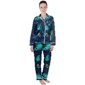 Blue Background Pattern Feather Peacock Women s Long Sleeve Satin Pajamas Set	 View1