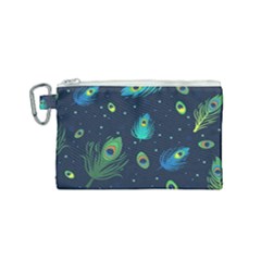 Blue Background Pattern Feather Peacock Canvas Cosmetic Bag (small)