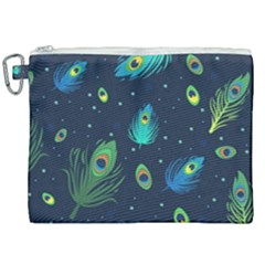 Blue Background Pattern Feather Peacock Canvas Cosmetic Bag (xxl)