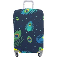 Blue Background Pattern Feather Peacock Luggage Cover (large)