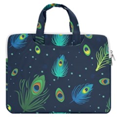 Blue Background Pattern Feather Peacock Macbook Pro 13  Double Pocket Laptop Bag