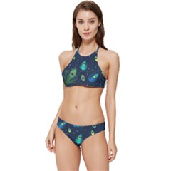 Blue Background Pattern Feather Peacock Banded Triangle Bikini Set