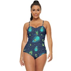 Blue Background Pattern Feather Peacock Retro Full Coverage Swimsuit