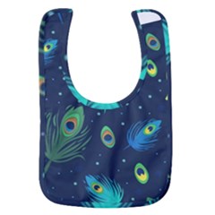 Blue Background Pattern Feather Peacock Baby Bib