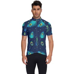 Blue Background Pattern Feather Peacock Men s Short Sleeve Cycling Jersey