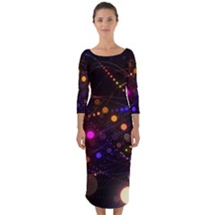 Abstract Light Star Design Laser Light Emitting Diode Quarter Sleeve Midi Bodycon Dress by Semog4