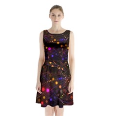 Abstract Light Star Design Laser Light Emitting Diode Sleeveless Waist Tie Chiffon Dress by Semog4