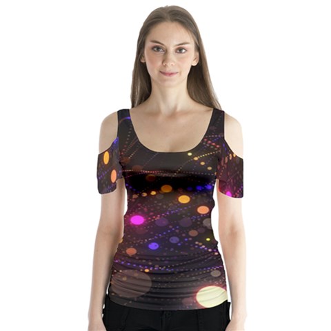 Abstract Light Star Design Laser Light Emitting Diode Butterfly Sleeve Cutout Tee  by Semog4