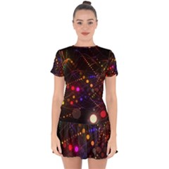 Abstract Light Star Design Laser Light Emitting Diode Drop Hem Mini Chiffon Dress