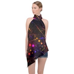 Abstract Light Star Design Laser Light Emitting Diode Halter Asymmetric Satin Top by Semog4