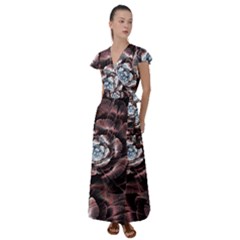 Flower Fractal Art Cool Petal Abstract Flutter Sleeve Maxi Dress by Semog4