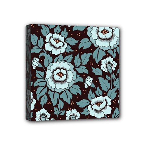 Vintage Floral Pattern Blue Damask Pattern Blue Vintage Mini Canvas 4  x 4  (Stretched)