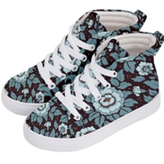 Vintage Floral Pattern Blue Damask Pattern Blue Vintage Kids  Hi-Top Skate Sneakers