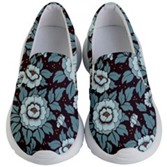 Vintage Floral Pattern Blue Damask Pattern Blue Vintage Kids Lightweight Slip Ons by Semog4