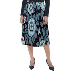 Vintage Floral Pattern Blue Damask Pattern Blue Vintage Classic Velour Midi Skirt 