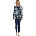 Vintage Floral Pattern Blue Damask Pattern Blue Vintage Long Sleeve Crew Neck Pullover Top View4