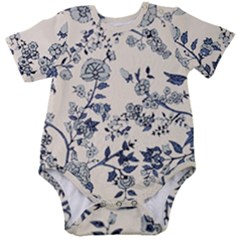 Vintage Background Blue Roses Rose Pattern Retro Baby Short Sleeve Bodysuit by Semog4