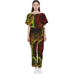 Green And Red Lights Wallpaper Fractal Digital Art Artwork Batwing Lightweight Chiffon Jumpsuit