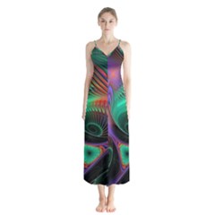 Circle Art 3d Artwork Graphics Vortex Colorful Digital Art Button Up Chiffon Maxi Dress by Semog4