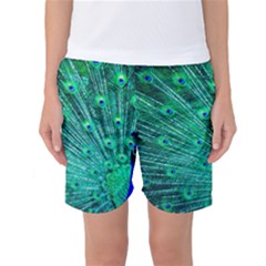 Green And Blue Peafowl Peacock Animal Color Brightly Colored Women s Basketball Shorts