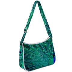 Green And Blue Peafowl Peacock Animal Color Brightly Colored Zip Up Shoulder Bag by Semog4