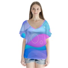 Colorful Blue Purple Wave V-neck Flutter Sleeve Top by Semog4