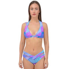 Colorful Blue Purple Wave Double Strap Halter Bikini Set by Semog4