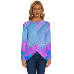 Colorful Blue Purple Wave Long Sleeve Crew Neck Pullover Top by Semog4