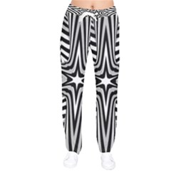 Fractal Star Mandala Black And White Women Velvet Drawstring Pants by Semog4