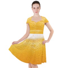 Texture Pattern Macro Glass Of Beer Foam White Yellow Cap Sleeve Midi Dress by Semog4
