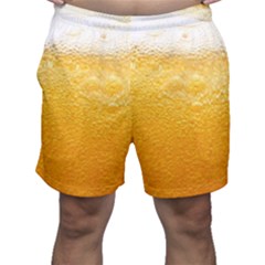 Texture Pattern Macro Glass Of Beer Foam White Yellow Men s Shorts by Semog4