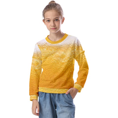 Texture Pattern Macro Glass Of Beer Foam White Yellow Kids  Long Sleeve Tee With Frill  by Semog4