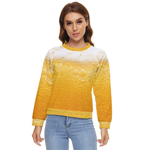 Texture Pattern Macro Glass Of Beer Foam White Yellow Women s Long Sleeve Raglan Tee by Semog4