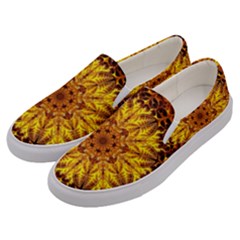 Abstract Gold Mandala Yellow Men s Canvas Slip Ons by Semog4