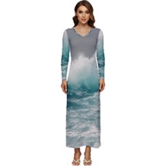 Big Storm Wave Long Sleeve Longline Maxi Dress