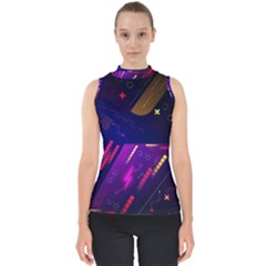 Colorful Abstract Background Creative Digital Art Colorful Geometric Artwork Mock Neck Shell Top by Semog4