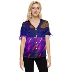 Colorful Abstract Background Creative Digital Art Colorful Geometric Artwork Bow Sleeve Button Up Top by Semog4