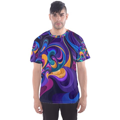 Colorful Waves Abstract Waves Curves Art Abstract Material Material Design Men s Sport Mesh Tee by Semog4