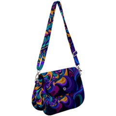 Colorful Waves Abstract Waves Curves Art Abstract Material Material Design Saddle Handbag by Semog4