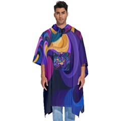 Colorful Waves Abstract Waves Curves Art Abstract Material Material Design Men s Hooded Rain Ponchos by Semog4