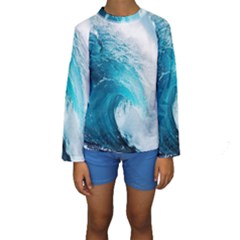 Tsunami Big Blue Wave Ocean Waves Water Kids  Long Sleeve Swimwear by Semog4