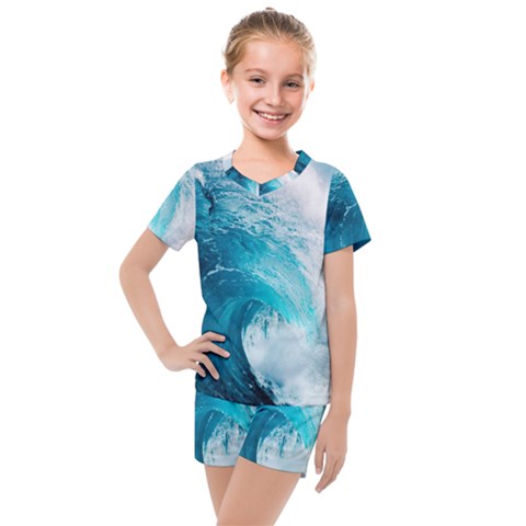 Tsunami Big Blue Wave Ocean Waves Water Kids  Mesh Tee And Shorts Set by Semog4