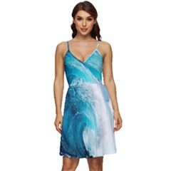 Tsunami Big Blue Wave Ocean Waves Water V-neck Pocket Summer Dress  by Semog4