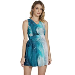 Tsunami Big Blue Wave Ocean Waves Water Sleeveless High Waist Mini Dress