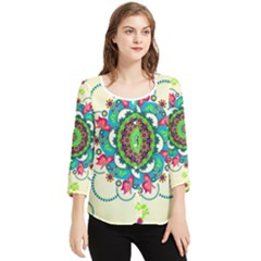 Mandala Flowers Abstract Butterflies Floral Pattern Summer Chiffon Quarter Sleeve Blouse by Semog4