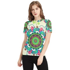 Mandala Flowers Abstract Butterflies Floral Pattern Summer Women s Short Sleeve Rash Guard by Semog4