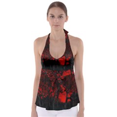 Dark Forest Jungle Plant Black Red Tree Babydoll Tankini Top by Semog4